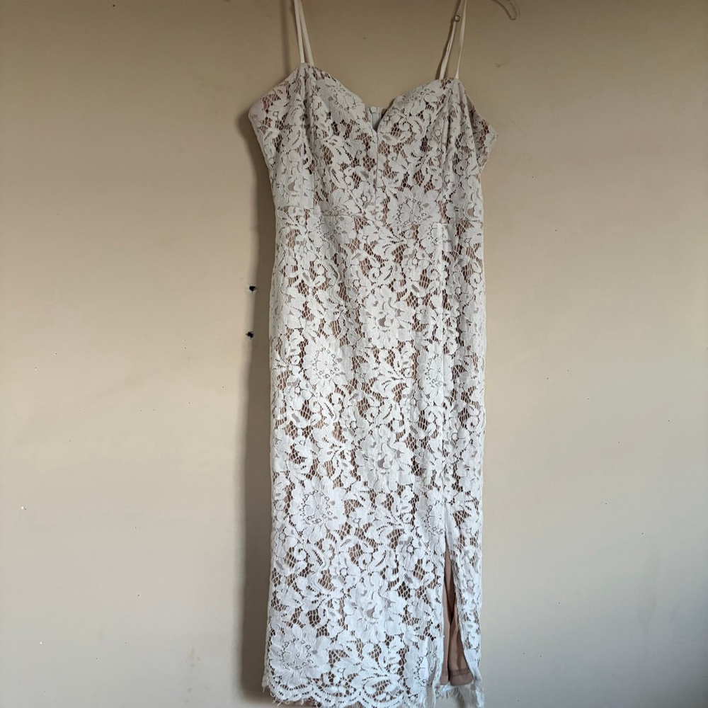 Lulus Amazing Allure White Crochet Lace Bodycon Midi Dress Large - Picture 13 of 16